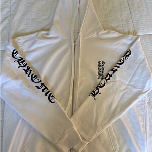 Chrome Hearts White Vertical Logo + Sleeves Zip Up Jacket